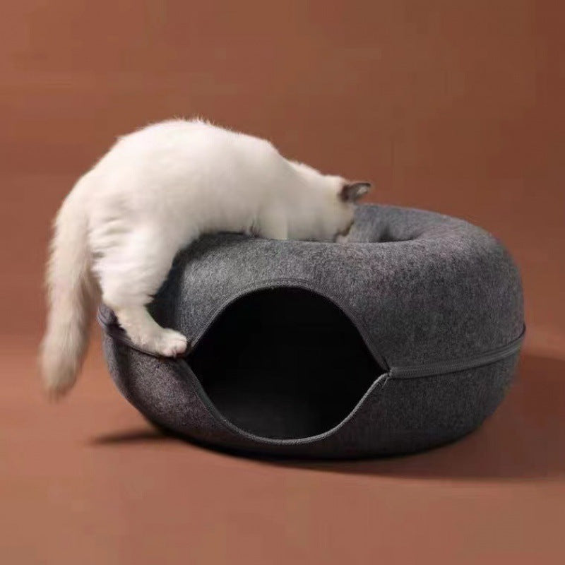 Cozy Haven | 2-in-1 Donut Cat Bed with Interactive Tunnel Design | Versatile Comfort for Play and Rest 1