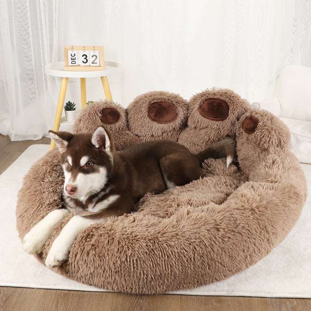 Dog Bed | Fluffy Paw-Shaped Design | Ultra-Soft Plush Material | Raised Edges for Secure Support 1