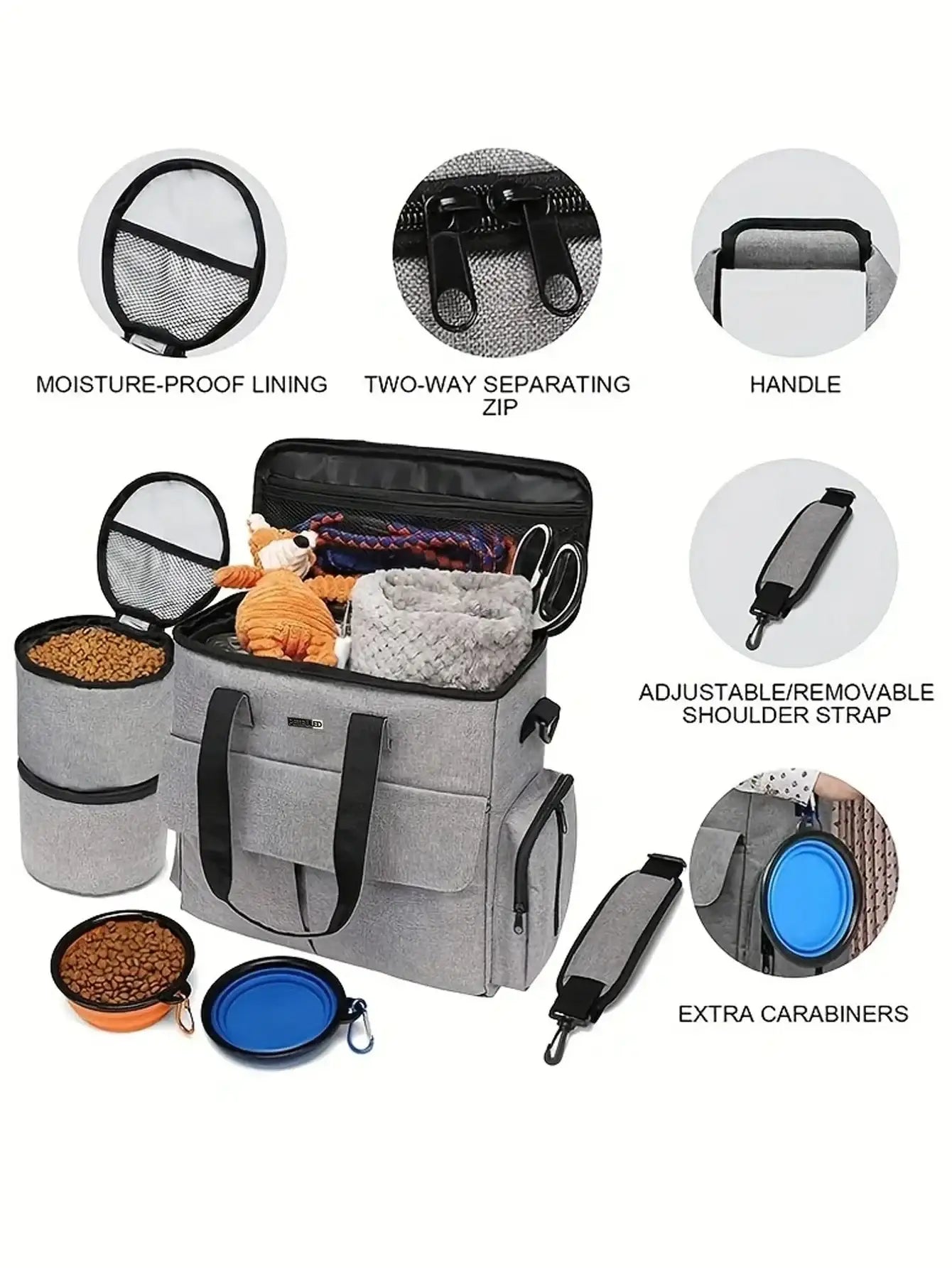 Dog Travel Bag | Airline Approved 6-Piece Set | Durable Polyester | Soft-Sided Design | Multi-Function Organizer for Pet Supplies 4