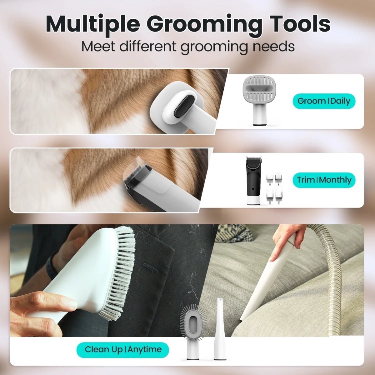 Dog Grooming Kit | 7-in-1 Vacuum System with 11,000Pa Suction Power | Ultra-Quiet Operation & Large 2.5L Dust Cup 3