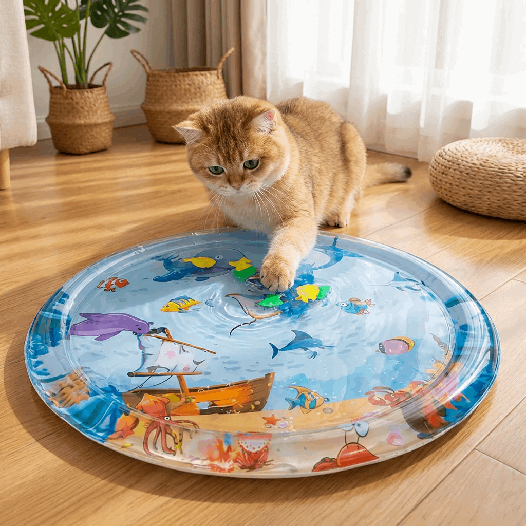 Splashora | Sensory Water Mat for Pets with Interactive Fish | Cooling Playtime for Cats and Dogs 0