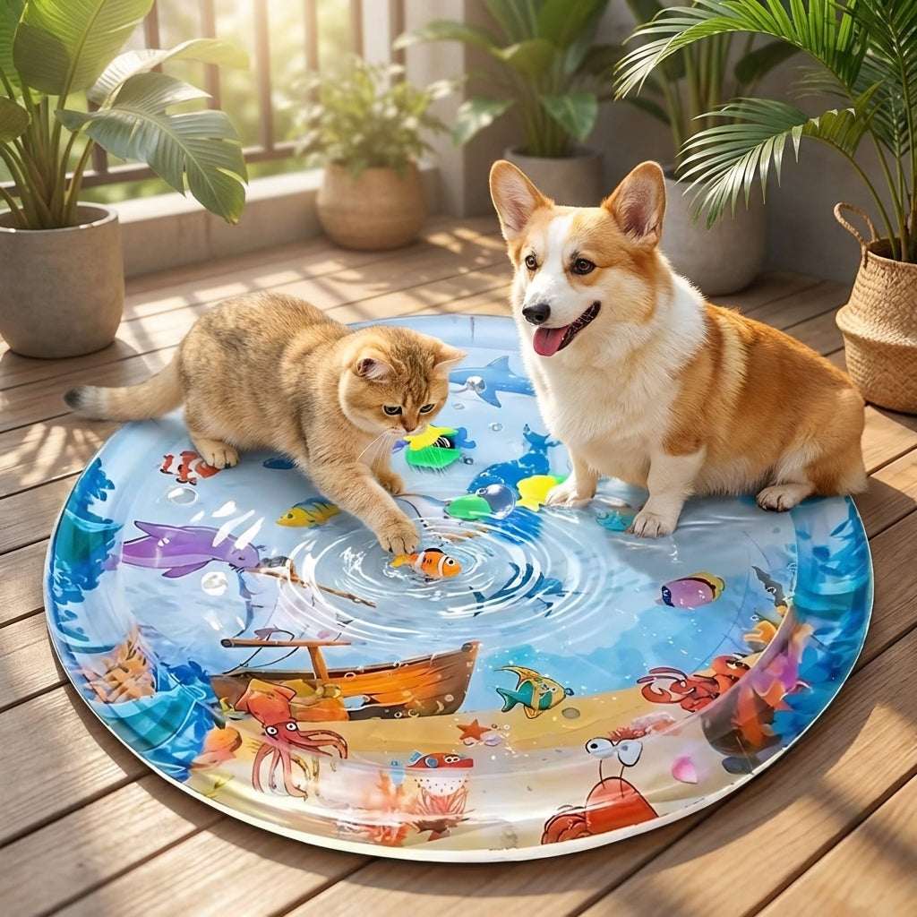 Splashora | Sensory Water Mat for Pets with Interactive Fish | Cooling Playtime for Cats and Dogs