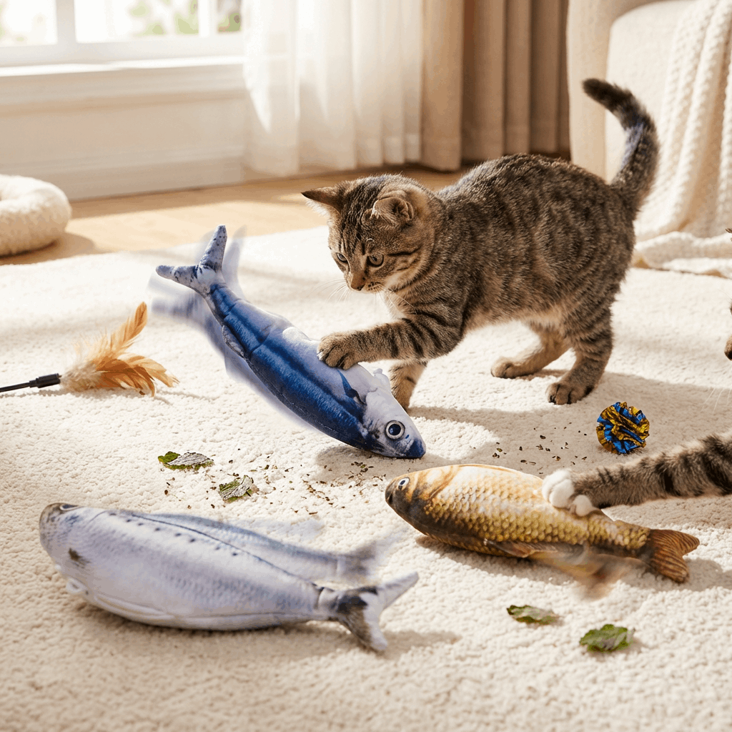 Interactive Cat Toy with Touch-Activated Motion | Realistic Fish Design for Engaging Play 1