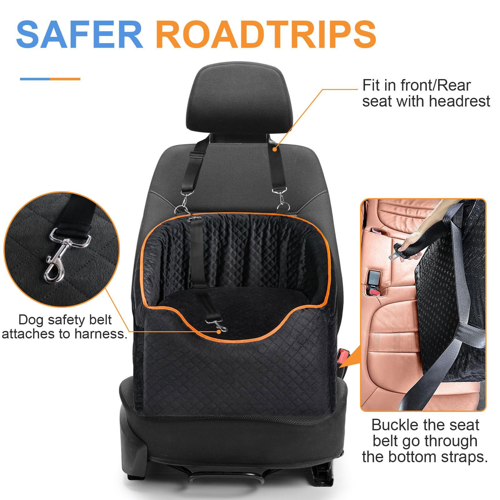 Car Seats For Dogs | Elevated Dog Booster Seat For Small Dogs Under 16 Kg | Safe, Comfortable Car Travel 3