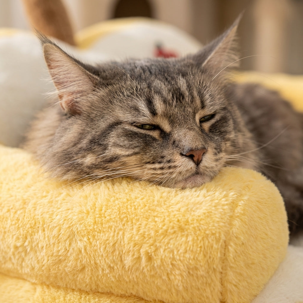 Cat Bed | Apple-Shaped Sofa Design | Plush Rabbit Fur | Removable Washable Cover | Cozy and Non-Slip Base for Small to Medium Cats 4