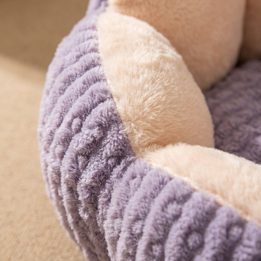 Cat Bed | Round Fluffy Design, Bubble Velvet, 3-Layer Fill, Removable Cushion, Non-Slip Base 5
