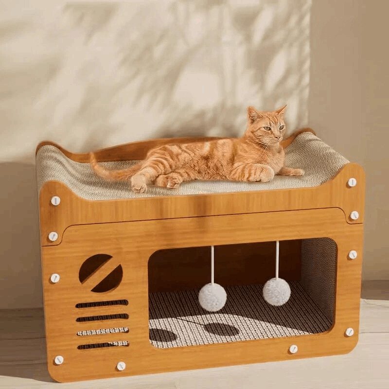 Cozy Cat Haven | Multi-Story Scratching House with Plush Balls | Safe Playground for Happy Cats 1