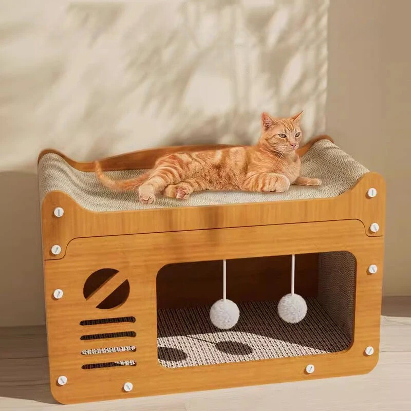 Cozy Cat Haven | Multi-Story Scratching House with Plush Balls | Safe Playground for Happy Cats 1