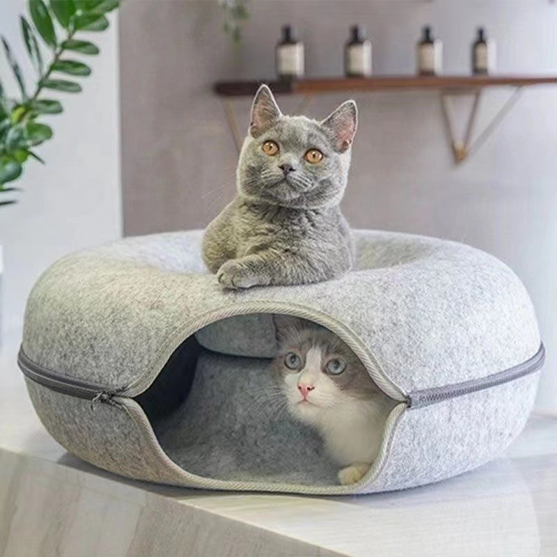 Cozy Haven | 2-in-1 Donut Cat Bed with Interactive Tunnel Design | Versatile Comfort for Play and Rest 5