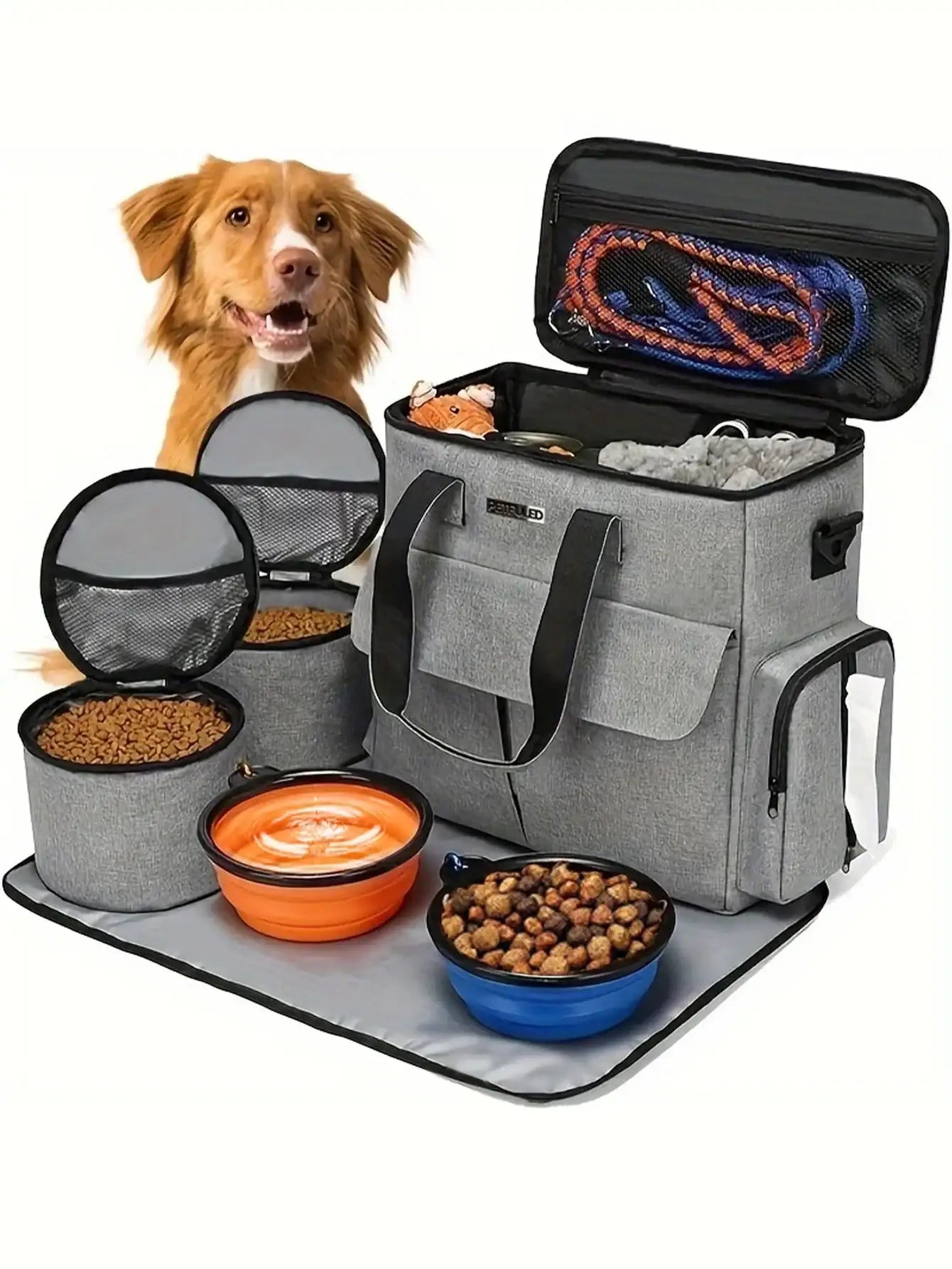 Dog Travel Bag | Airline Approved 6-Piece Set | Durable Polyester | Soft-Sided Design | Multi-Function Organizer for Pet Supplies 0