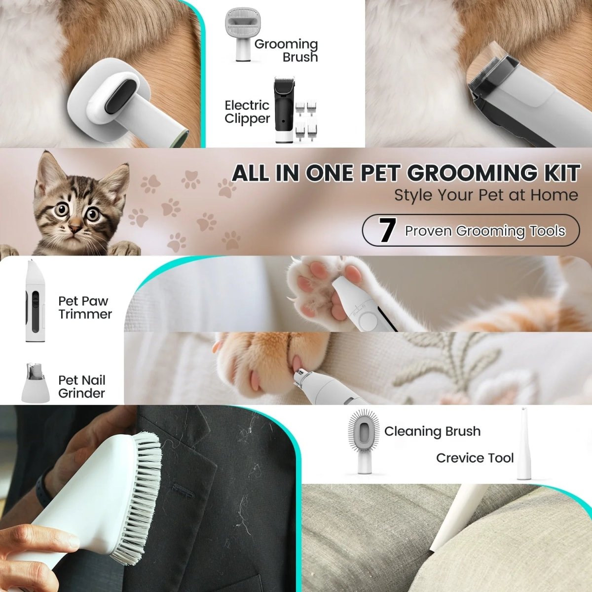 Dog Grooming Kit | 7-in-1 Vacuum System with 11,000Pa Suction Power | Ultra-Quiet Operation & Large 2.5L Dust Cup 6