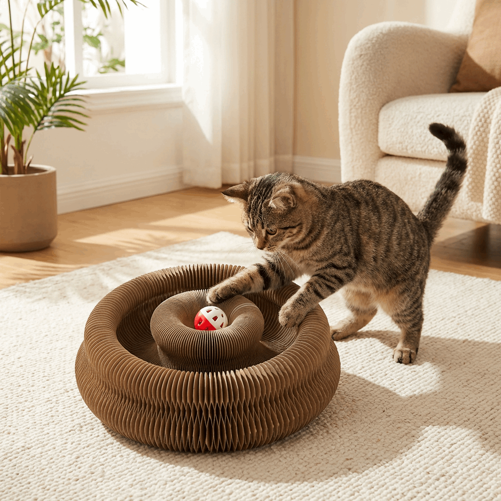 Purrfect Play | Cat Scratcher Maze with Bell Ball & Foldable Design | Eco-Friendly Cardboard for Active Cats 0