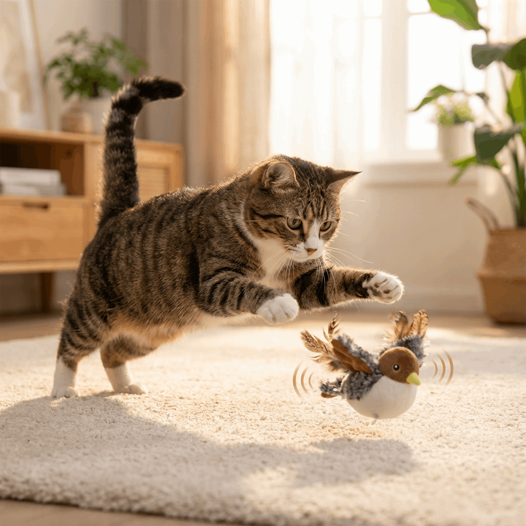 FlapFrenzy | Interactive Cat Toy with Motion Sensor & Realistic Flapping Wings | Engaging Playtime for Active Cats 0