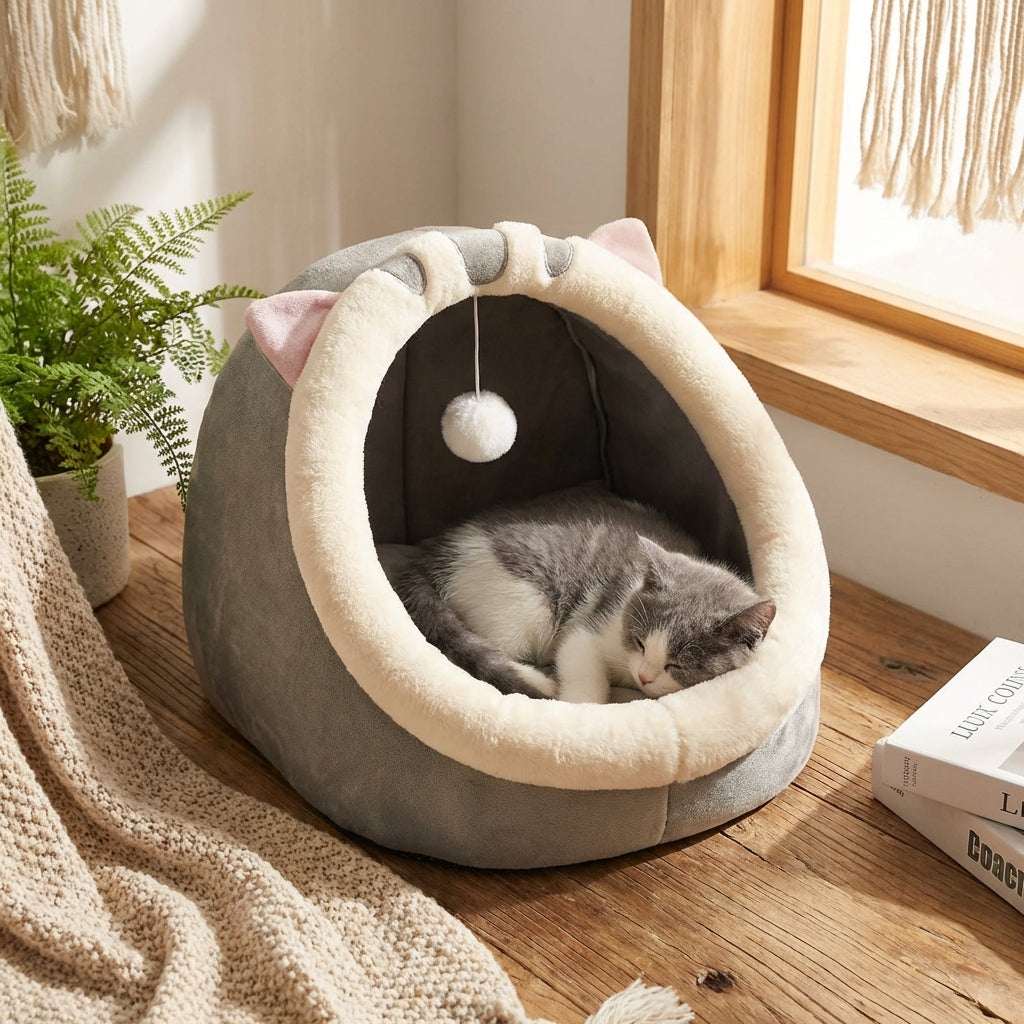 Cozy Cat Cave Bed with Removable Cushion | Stress-Reducing Retreat for Cats 0