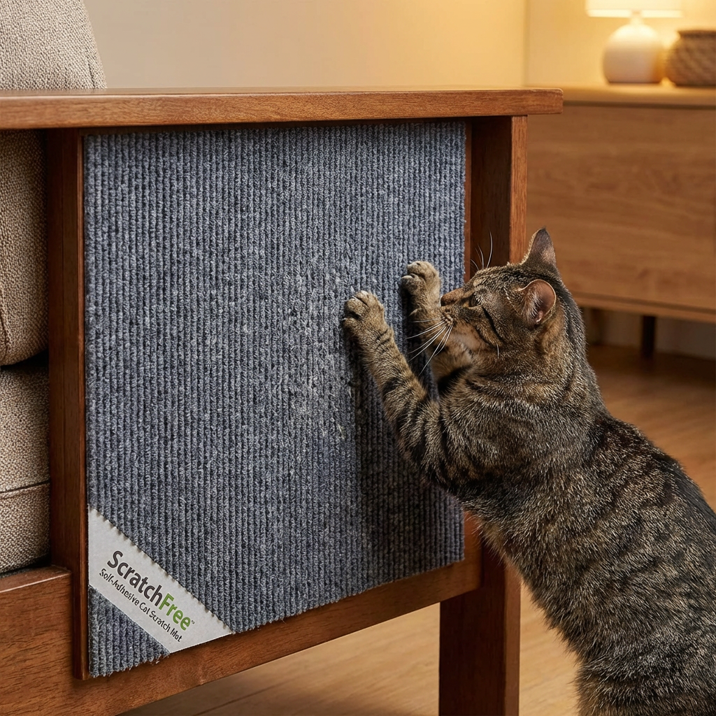 Self-Adhesive Cat Scratch Mat with Durable Plush Fiber | Customizable Size for Stylish Furniture Protection 0