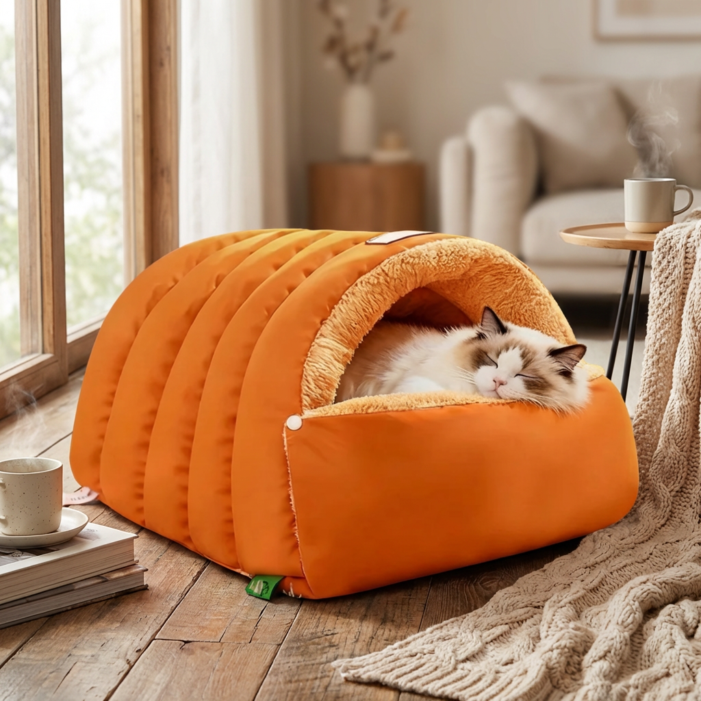 Cozy Cave-Style Pet Bed with Wind-Resistant Design | Plush Hideaway for Cats and Small Dogs 0