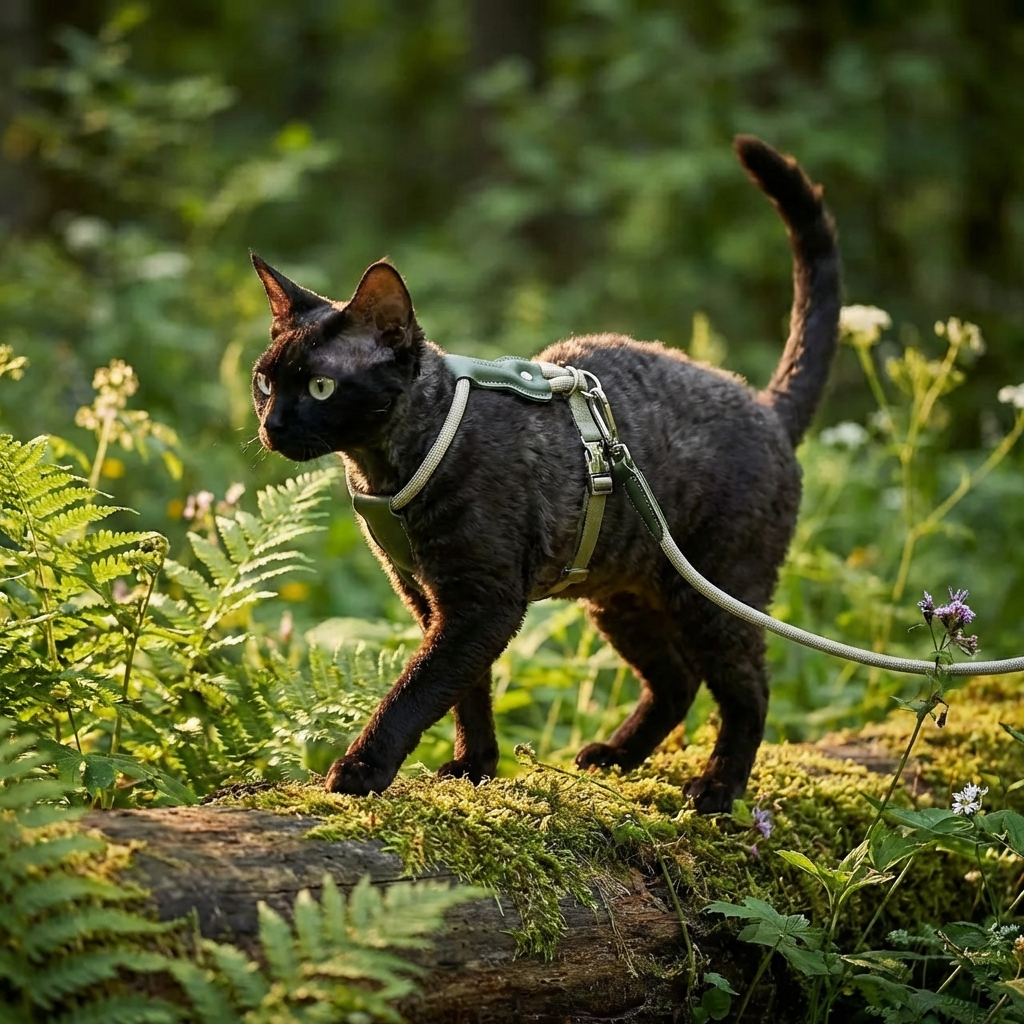 Adjustable H-Style Cat Harness and Leash Set with Premium Leather Finish | Comfortable & Secure Fit for Cats 0